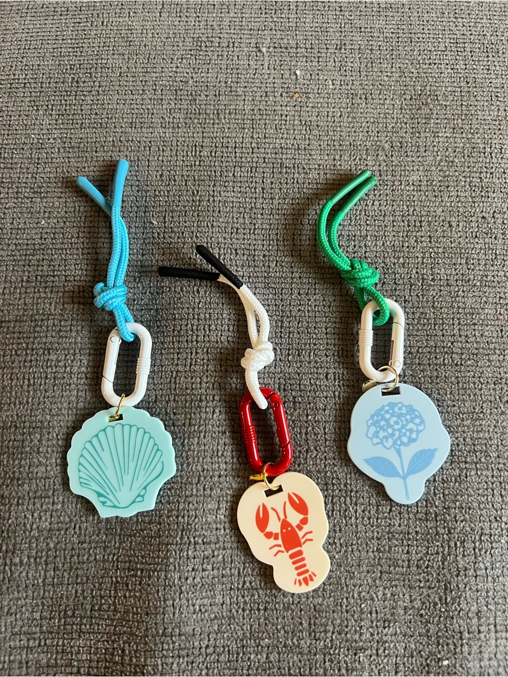 Summer keychains/Bag Charms - Blue & Green Shell, Lobster, Hydrangea